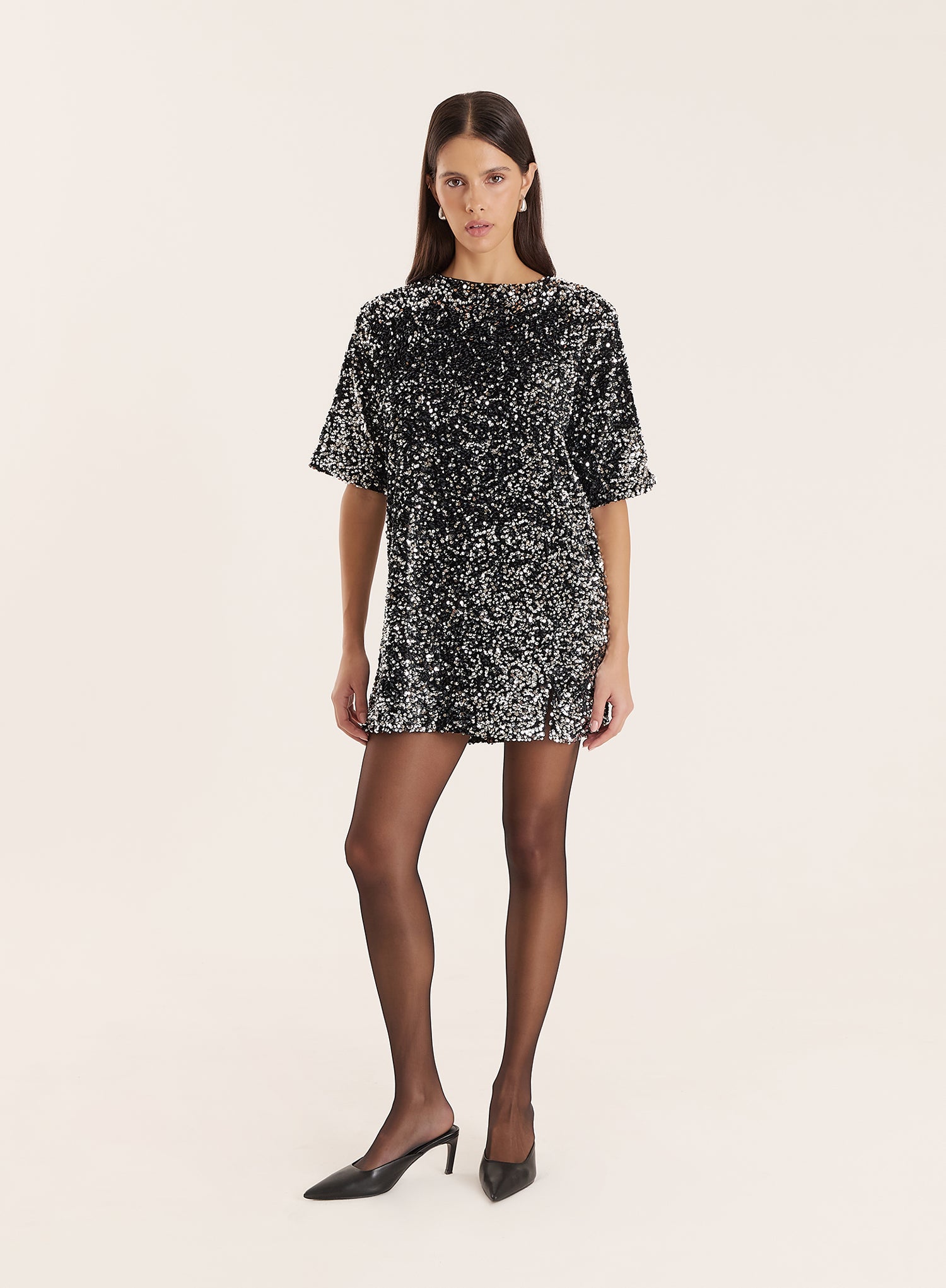 Black Sequin Bow Tie Back Mini Dress